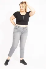 Kadın Gri Likralı 5 Cep Kot Pantolon 65N35551