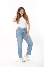 Kadın Büyük Beden Mavi Yüksek Bel 5 Cepli Kot Pantolon 65N37517