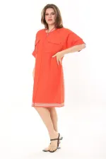 Kadın Büyük Beden Nar Ön Fermuarlı Ribana Detaylı Aerobin Kumaş Elbise 65N37880