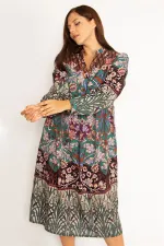 Kadın Renkli Ön Pat Düğmeli Belden Büzgülü Elbise 65N34612