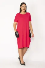 Kadın Fuşya Cebi Payet Detaylı Viskon Elbise 65N28966