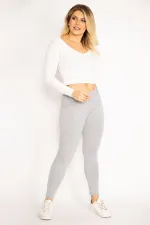 Kadın Gri Paça Fermuar Ve Taş Detaylı Tayt Pantolon 65N34882