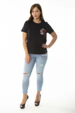 Kadın Büyük Beden Siyah Peto Cepli Kısa Kollu Bluz 65N36947