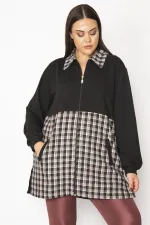 Kadın Bej Ekose Desen Detaylı Fermuarlı Cepli Mont 65N29569