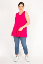 Kadın Fujya Büyük Beden Önü A Pileli V Yakalı Kolsuz Tunik