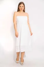 Kadın Kemik Göğüs Kısmı Geniş Gipe Lastikli Etek Ucu Dantel Detaylı Straplez Elbise 65N35680