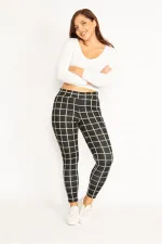 Kadın Siyah Ekose Desen Ütü İzi Çima Dikişli Tayt 65N34811
