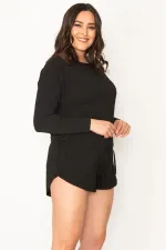 Kadın Siyah Viskon Şort Tulum 65N30455