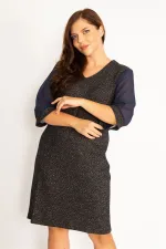 Kadın Gri Sim Detaylı Kolları Şifon Elbise 65N34746