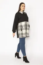 Kadın Bej Ekose Desen Detaylı Fermuarlı Cepli Mont 65N29569