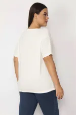 Kadın Kemik Önü Simli Nope Desen Etek Ucu Bağcık Detaylı Bisiklety Yaka Bluz 65N29112