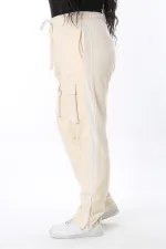 Kadın Büyük Beden Bej Cep Ve Yan Paça Çıtçıt Düğme Detaylı Spor Pantolon 65N38676