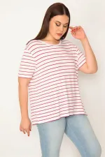 KADIN KEMİK BİSİKLET YAKALI ÇİZGİLİ BLUZ