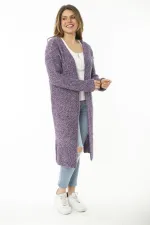 Kadın Büyük Beden Mor Yırtmaçlı Kalın Triko Uzun Hırka 65N37166