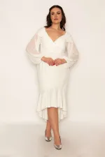 Kadın Kemik Göğüs Drapeli Kolları Şifon Eteği Volanlı Astarlı Abiye Elbise 85N7316