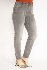 Kadın Gri Yıkama Efektli Likralı Kot Pantolon 65N35251