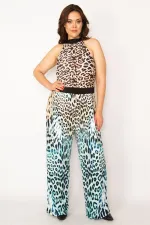 Kadın Renkli Halter Yaka Geniş Paçalı Tulum 65N33573