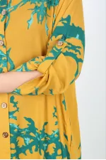 Kadın Büyük Beden Mavi Ön Boy Düğmeli Gömlek Yakalı Uzun Elbise 65N37875