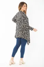 Kadın Büyük Beden Siyah Uzun Kollu Desenli Viskon Hırka 65N37429