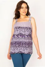 Kadın Lila Askısı Toka Aksesuarlı Etek Ucu Kuşgözü Bağcık Detaylı Bluz 65N33666