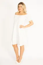 Delikiş Nakışlı Dokuma Viskon Kumaş Astarlı Yaka Ve Kol Ağzı Lastikli Etek Ucu Katlı Elbise