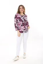 Kadın Büyük Beden Renkli Bisiklet Yakalı Uzun Kollu Bluz 65N37615