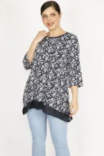 Kadın Lacivert Büyük Beden Etek Ucu Şifon Garnili Tunik