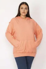 Kadın Turuncu Kapşonlu Kanguru Cepli Sweatshirt 65N29634