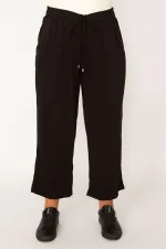 Kadın Siyah Dokuma Viskon Kumaş Beli Lastik Ve Bağcık Detaylı Yan Cepli Pantolon 65N33981