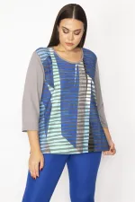 Kadın Mavi Taş Ve Renk Detaylı Bluz 65N29483