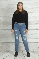 Kadın Mavi Yırtık Detaylı Kot Pantolon 65N23016