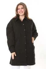 Kadın Büyük Beden Siyah 4 Cepli Rahat Kesim Uzun Kot Mont 65N37893