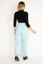 Kadın Mavi İçi Şardonlu 3 İplik Kargo Cepli Eşofman Alt 65N35097