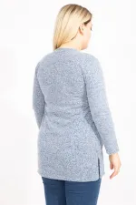 Kadın Mavi Yün Viskon Kumaş Aplike Ve Yan Yırtmaç Detaylı Tunik 65N35449