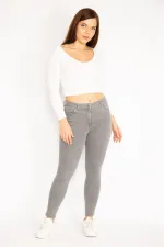 Kadın Gri 5 Cepli Likralı Kot Pantolon 65N34864