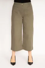 Kadın Haki Likralı Gabardin Kumaş Ön Cepli Pantolon 65N35249