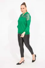 Kadın Saks Robası Dantel Ve Kapşon Detaylı Kanguru Cepli Sweat Shirt 65N35463