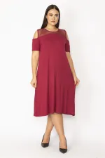Kadın Bordo Omuz Dekolteli Roba Ve Cepleri File Detaylı Viskon Elbise 65N28932