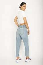 WOMEN'S BLUE PAPER BAG WAISTED JEANS