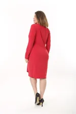 Kadın Büyük Beden Kırmızı Astarlı Kapalı Anvelop Elbise 65N37547
