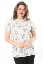 Kadın Büyük Beden Renkli Pamuklu Kumaş Kısa Kollu Baskılı Bluz 65N38035