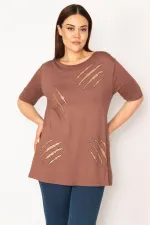 KADIN SÜTLÜKAHVE TAŞ DETAYLI BLUZ