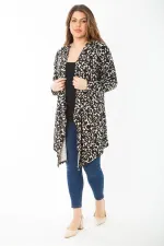 Kadın Büyük Beden Siyah Uzun Kollu Desenli Viskon Hırka 65N37429