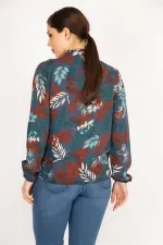 BLOUSE FEMME EN TISSU DE VISCOSE VERT À LACETS, COL EN V, 26A36832