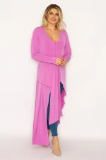 Kadın Lila Agraf Düğmeli Asimetrik Kesim Kap 65N35020