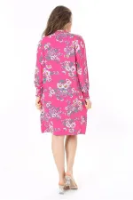 Kadın Büyük Beden Renkli Düğmeli Gömlek Yakalı Kol Ağzı Lastikli Elbise 65N37967