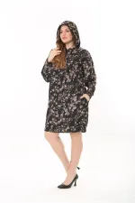 Kadın Büyük Beden Kahve Kapşonlu Yan Cepli Elbise 65N37555