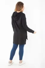 Kadın Büyük Beden Siyah Arkası Uzun Yan Yırtmaçlı Kapşonlu Sweatshirt 65N37310