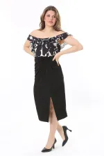 Kadın Büyük Beden Siyah Ön Yırtmaçlı Elbise 65N37989