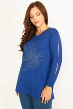 Kadın Bordo Kol Dekolteli Taş Detaylı Bluz 65N34764